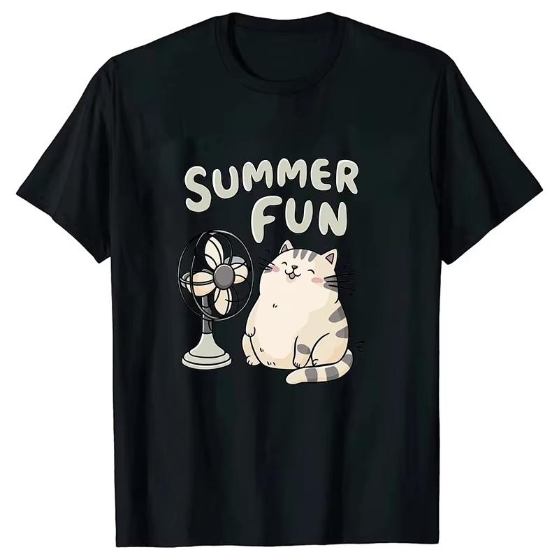 Funny Fat Cat Summer Fun Graphic Short Sleeve Tshirt Unisex Cotton Crew Neck Casual Tee
