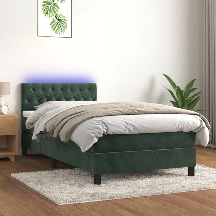 Maison Exclusive - Sommier à lattes de lit avec matelas LED Vert foncé 100x200 cm