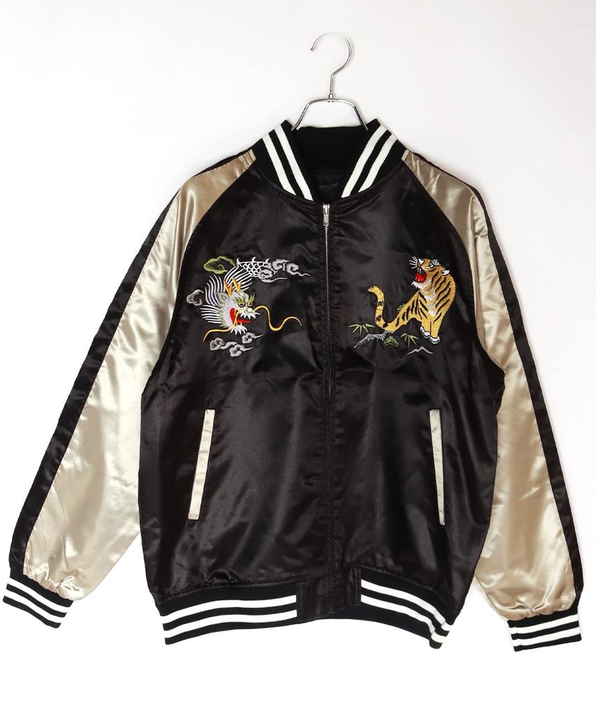 [WESTSEA] Japanese Embroidered Sukajan Jacket, Satin Souvenir Bomber Blouson for Men & Women, Japan Map Dragon & Tiger, JP Size M