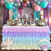 Table Skirt And for Rectangle Round Table Multi-layer Ruffle Reusable Gradient Rainbow Color
