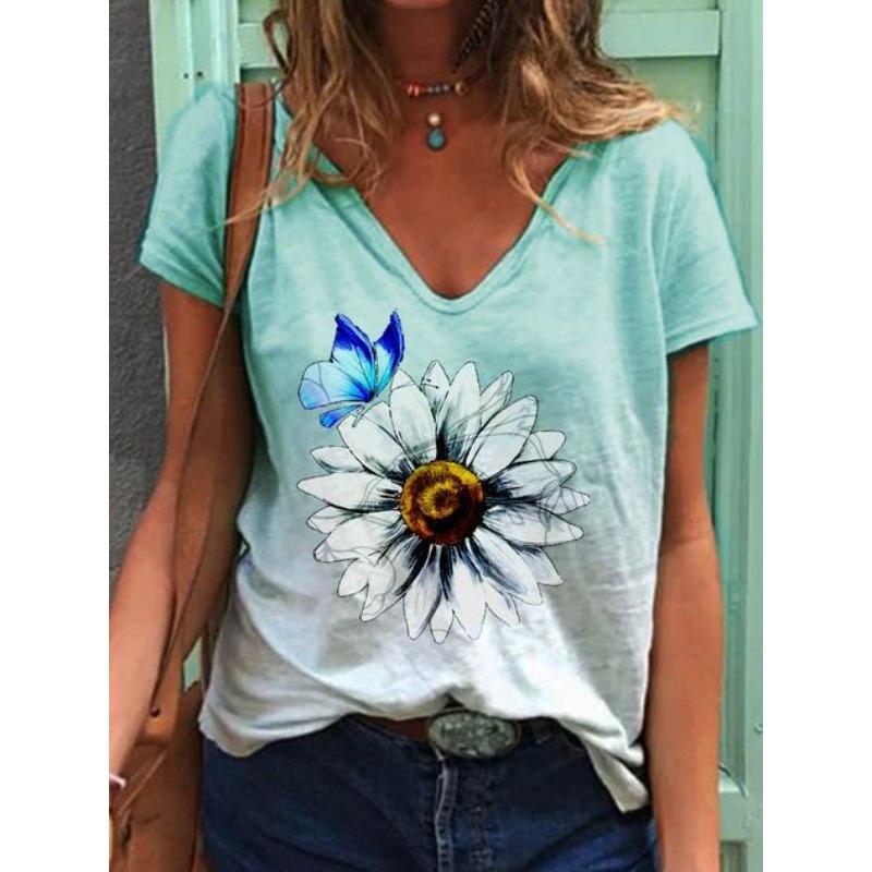 Summer Butterfly Dragonfly 3dV Neck Printed New Women's Top T-shirt