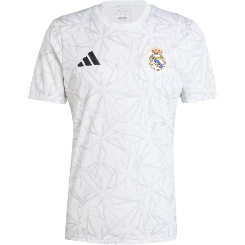 Adidas Real Madrid SS24 Full Logo Print Comfortable Fashion Round Neck Short Sleeve Football Jersey Men Tops White IT5101