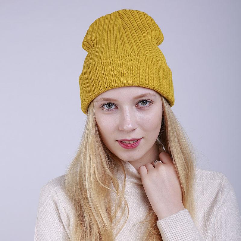 Женская осенне-зимняя однотонная прямая полоса, скрученная двухслойная теплая вязаная шерстяная шапка