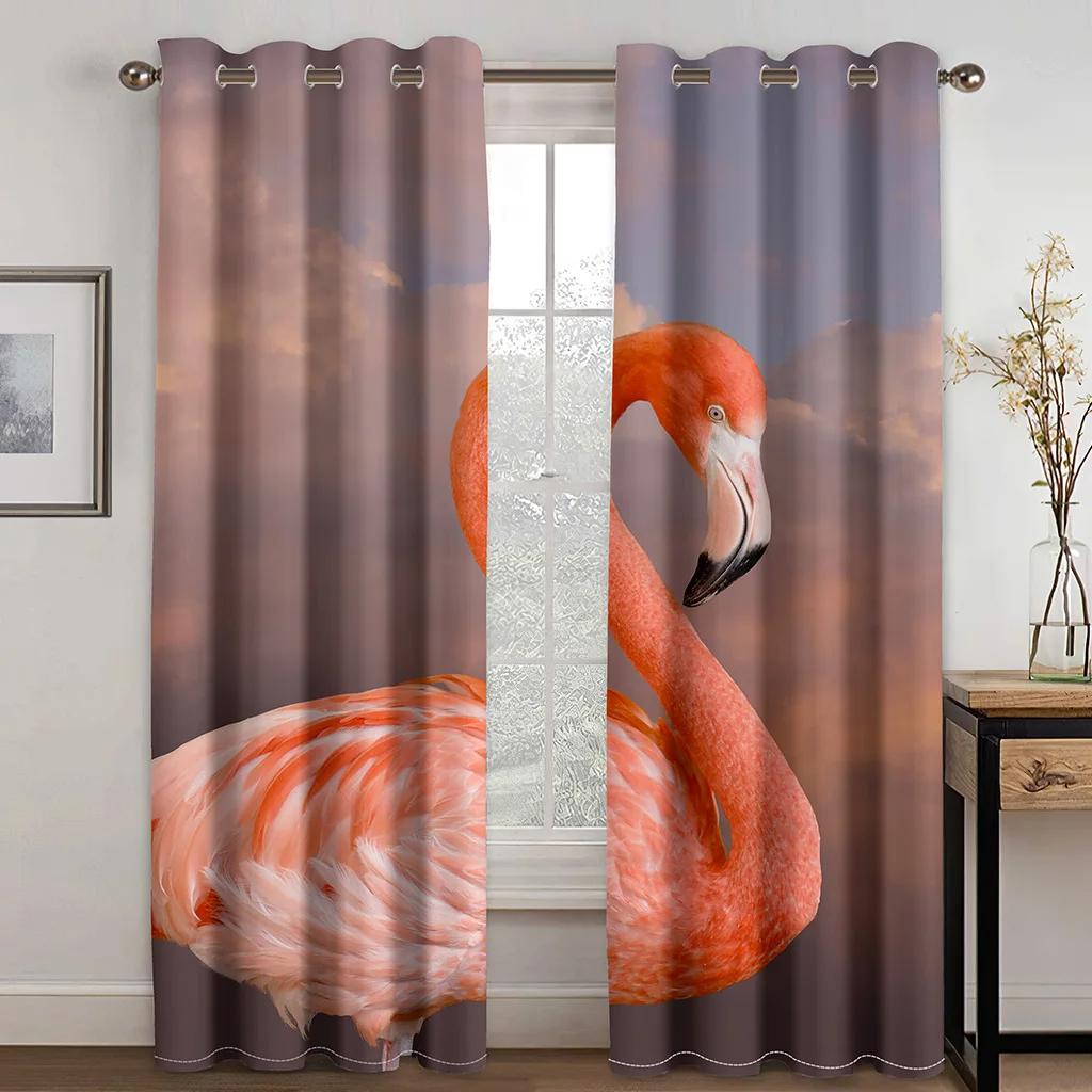 Высококачественные плотные затемняющие шторы с принтом фламинго, пляжа и моря, розовые животные для окон в гостиной, высокие затемняющие шторы, новые шторы