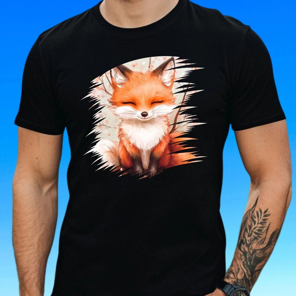 T-Shirt Herren Kawaii Fuchs Motiv Baumwolle Größe S bis 5XL