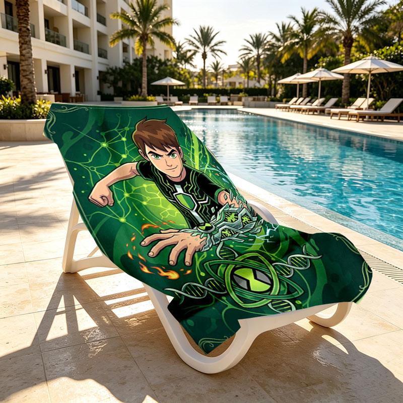 Ben 10 Cartoon Print Beach Towel Design, Soft, Lightweight. for Home Bathroom, Spa, Pool, Yoga, Surfing, Camping, Gift for Family, Friend
