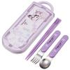Bento Trio Set (TACC2AG-A) with Chopsticks, Spoon, and Fork, Featuring Kuromi and Sanrio, for Children, Antibacterial, Easy-Open Slide-Open Des