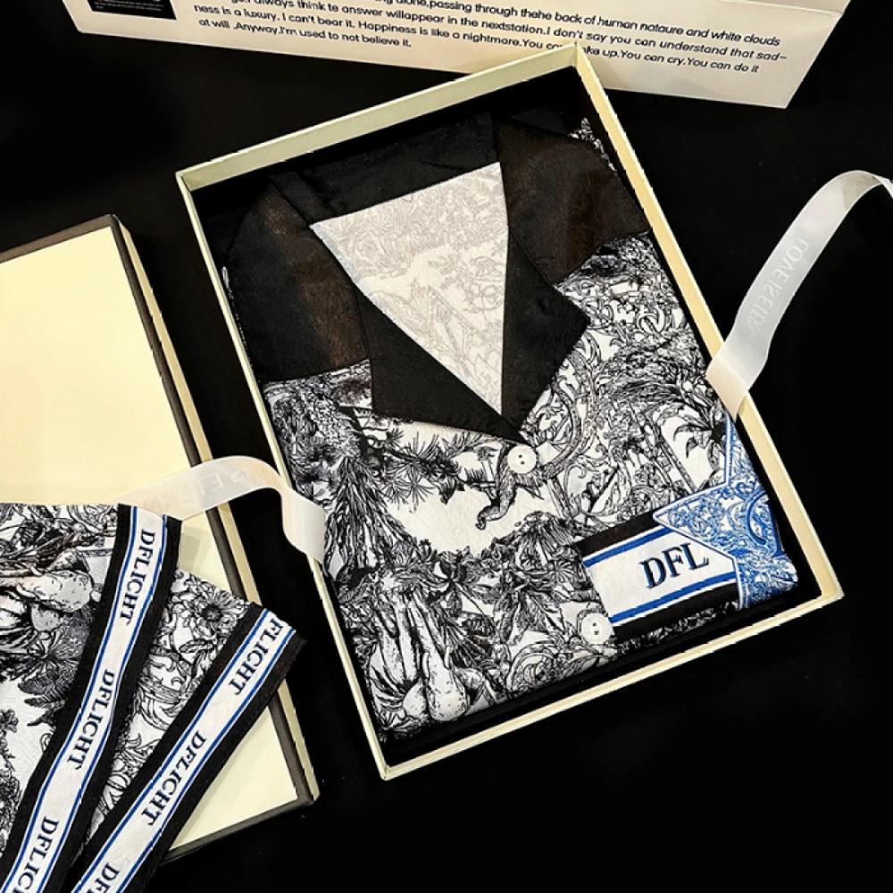 Жаккардовая женская пижама из шелка Ice Silk, комплект из двух предметов, брюки с длинным рукавом, классическая элегантная женская домашняя одежда