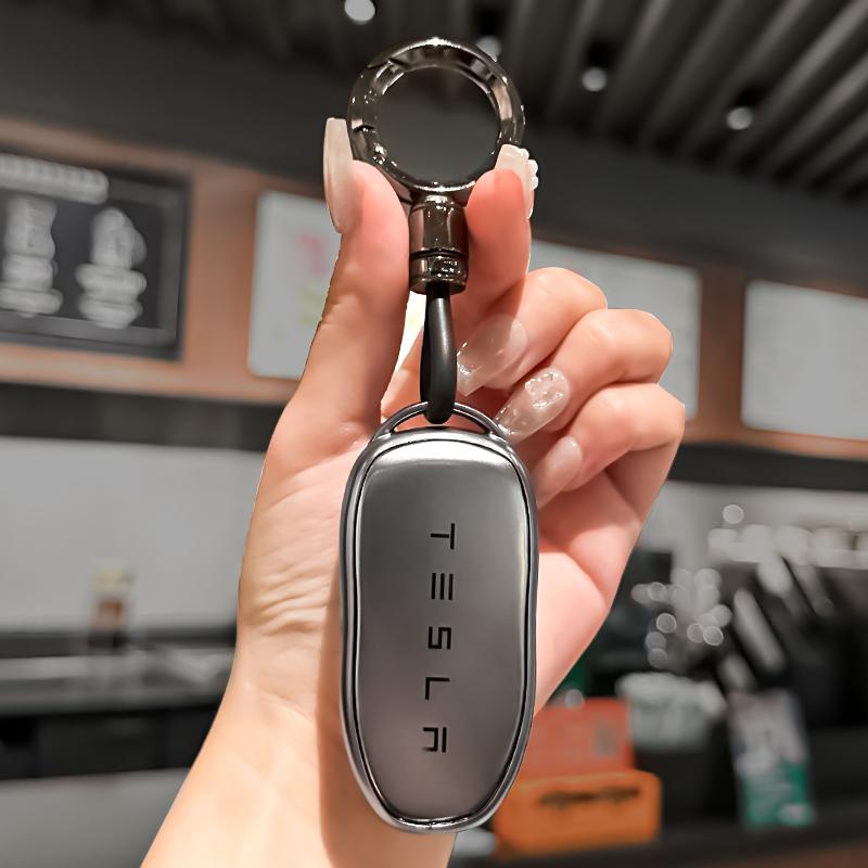 ALS1 Car Smart Key Case Cover Full Protection TPU Soft Shell Keychain Pendant For Tesla Model 3 Model S Model Y Auto Logo Accessories