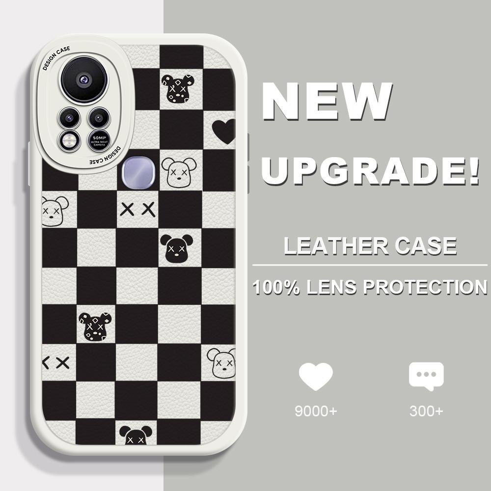 Тонкий кожаный чехол с рисунком шахматной доски, черный медведь, мягкий силиконовый кожаный чехол для телефона для iPhone Samsung Huawei Honor Xiaomi Redmi OPPO Realme Vivo