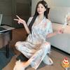 Ice silk pajamas women's summer high-value lace edge short-sleeved trousers loungewear girl style bow set