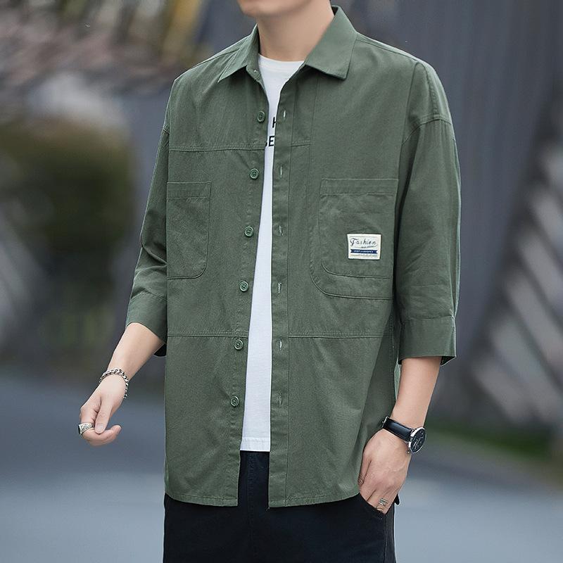 Men's Seven-point Sleeve Shirt Spring and Autumn New Korean Version of The Trend Shirt Casual Coat Men's Coat Tooling