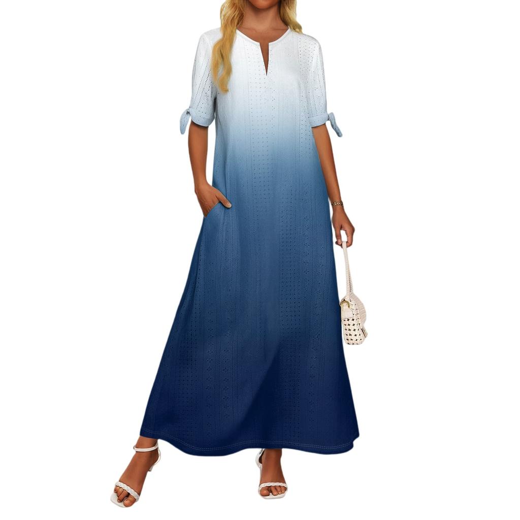 Женское повседневное модное темпераментное элегантное платье макси с принтом градиентного цвета на талии