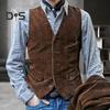 Мужской жилет с V-образным вырезом, без рукавов, однобортный жилет, однотонный, приталенный, вельветовый жилет в стиле ретро с карманами