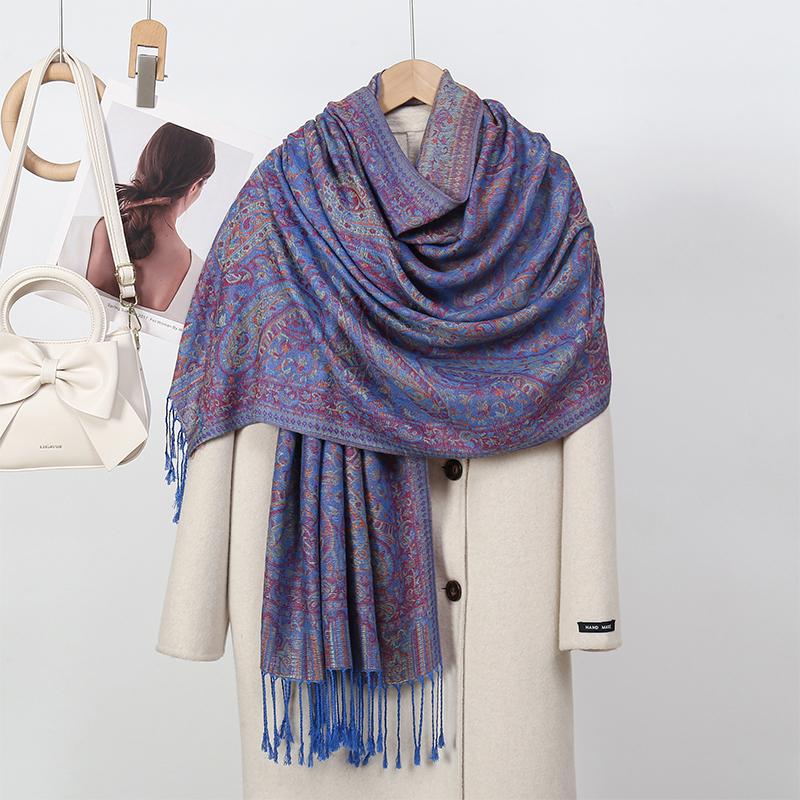 Новый Зимний Женский Хлопковый Жаккардовый Шарф Большая Шаль Модный Элегантный Женский Длинный Шарф с Принтом Декор Защита от Солнца Бандана