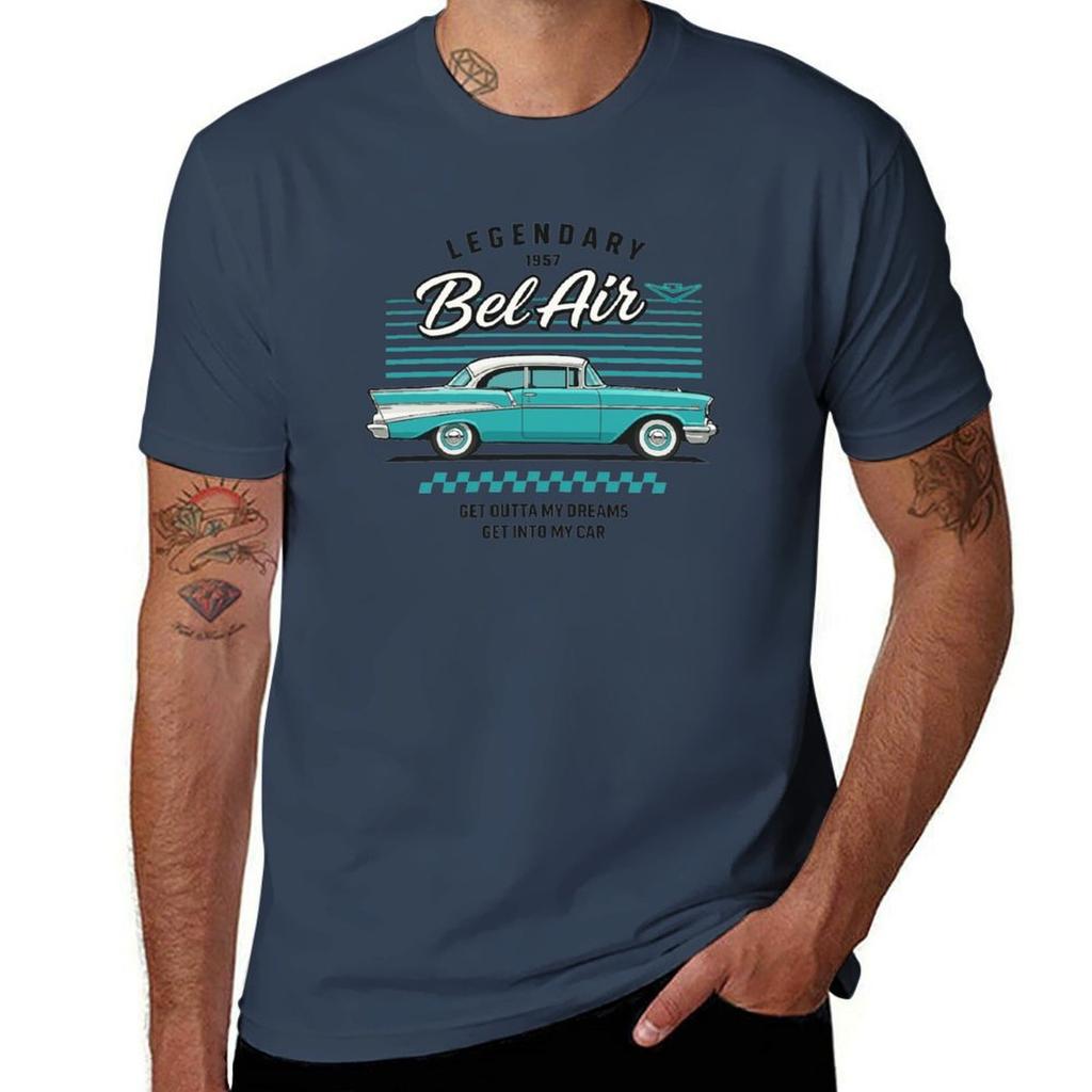 1957 Chevy Bel Air Aqua Classic Car Tribute With Retro Vibes Tshirt Stain Resistant Casual Tee