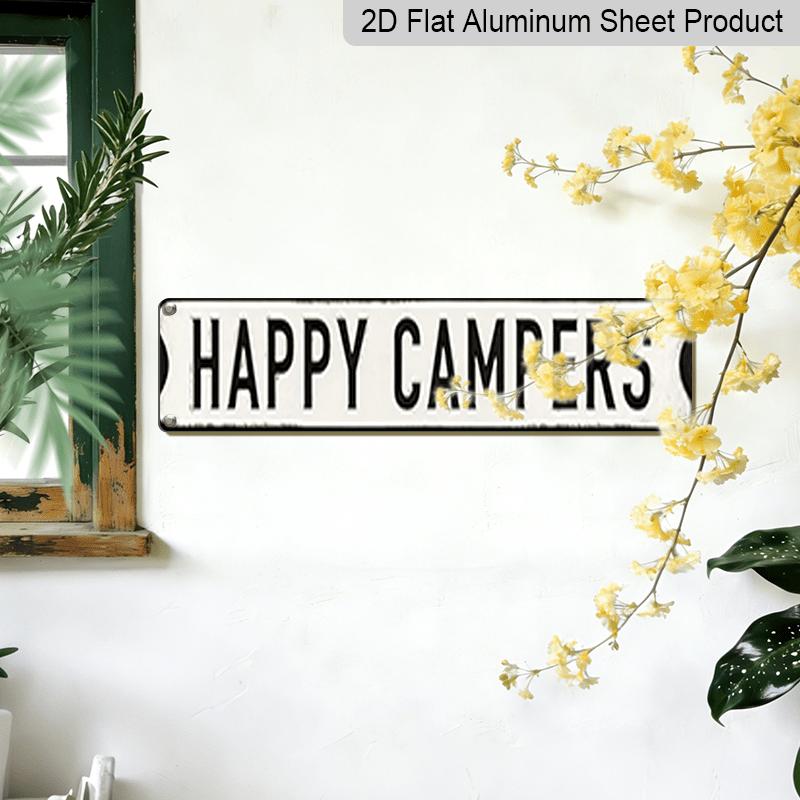 15.7×3.94inch Happy Campers Raised Metal Road Sign - Retro RV & Camper Van Aluminum Sign/decorative Sign, Heavy-Duty Camping Sign with Campfire
