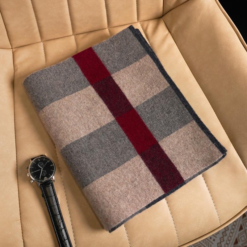 Pure Wool Plaid Scarf Men's Autumn and Winter Versatile Warm Thickened High-end Men's Scarf New Scarf