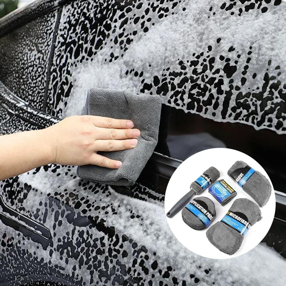 9 шт., наборы для чистки автомойки, полотенца из микрофибры, румяна, губка для мытья, перчатки, аппликатор для ухода за полировкой, подушечки для автодетейлинга, моющие средства