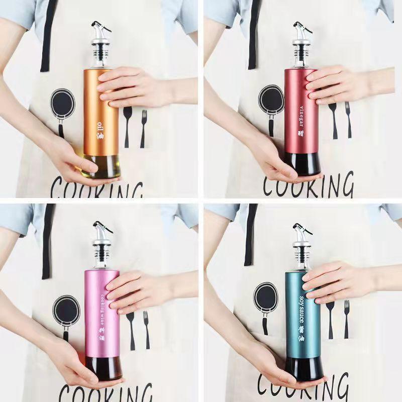 2pcs Kitchen Glass Oil Bottle Leak-proof Seasoning Storage Bottle