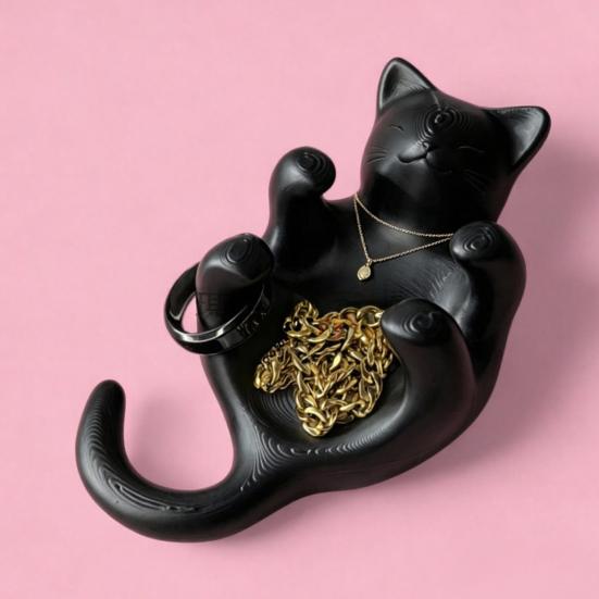 3D-печатный sculpted черный кот поднос милый котенок ювелирные изделия безделушка блюдце с полым животом настольный декоративный держатель для колец для сережек браслетов ожерелий