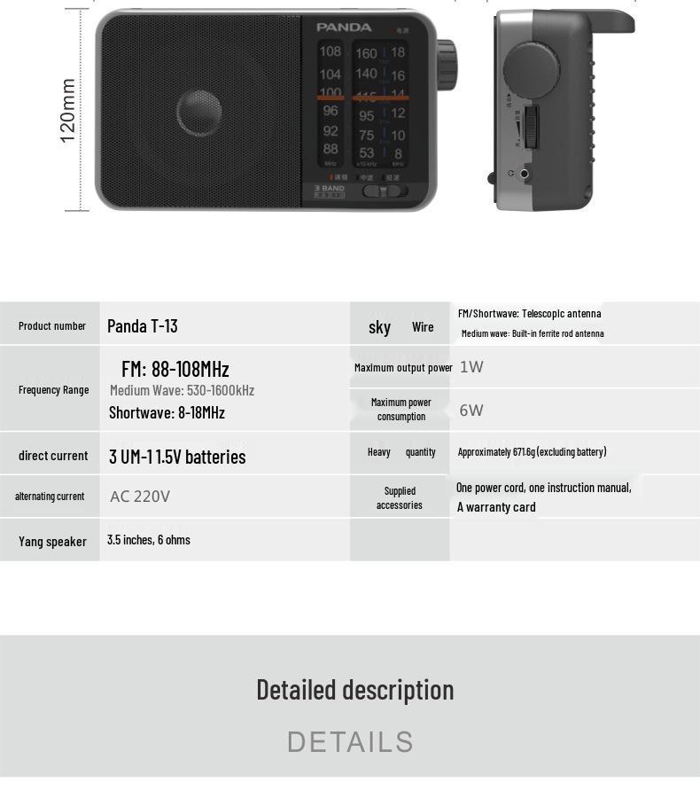 PANDA T-13 Compact Analog FM/MW/SW Radio for Seniors
