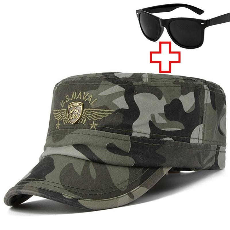 Men's Camouflage Baseball Cap Army Fan Flat Top Tactical Cap Jungle Shade Adjustable Trucker Cap