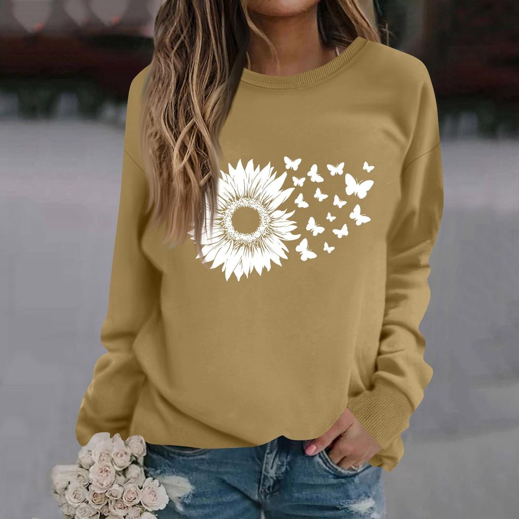 Женская модная повседневная толстовка с длинным рукавом и круглым вырезом с принтом