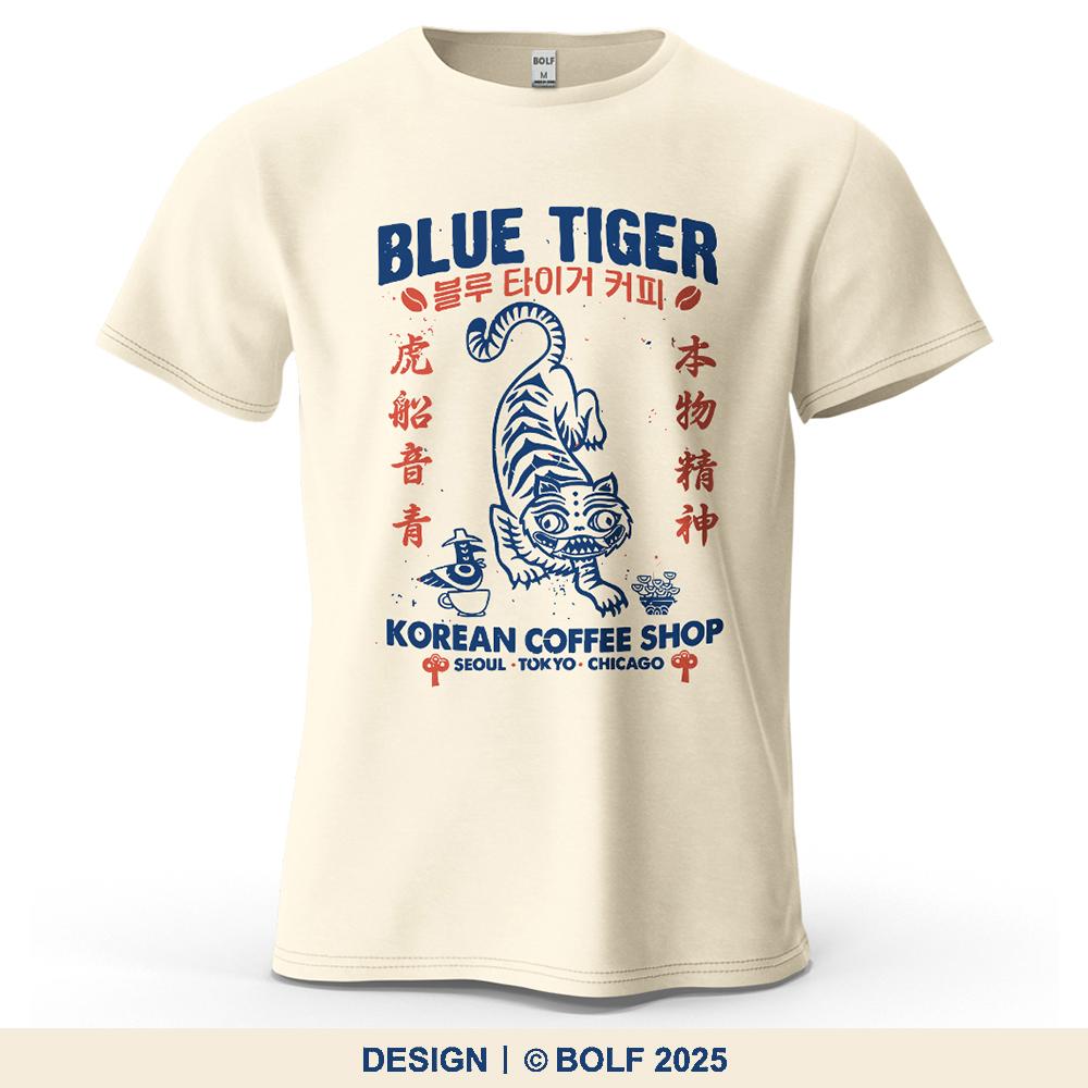 BLUE TIGER Trendy Printed Men's T-Shirt Oversized Cultural Graphic Tees for Women Tops Tees Casual Streetwear