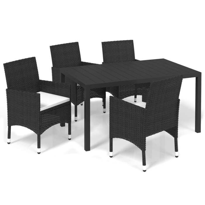 Salon de jardin - MAISON EXCLUSIVE - Ensemble 5 pièces - Poly rotin noir - Table WPC - Coussins rembourrés