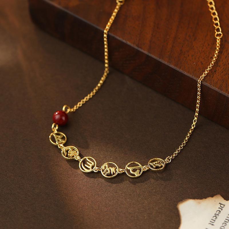 Браслет на лодыжку Banyan Tree S925 Silver Cinnabar с мантрой из шести слов - Женские буддийские украшения в стиле ретро с символом мира