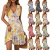 Women's Dress V-neck Sleeveless Casual Floral Print Hem Pleated Dress