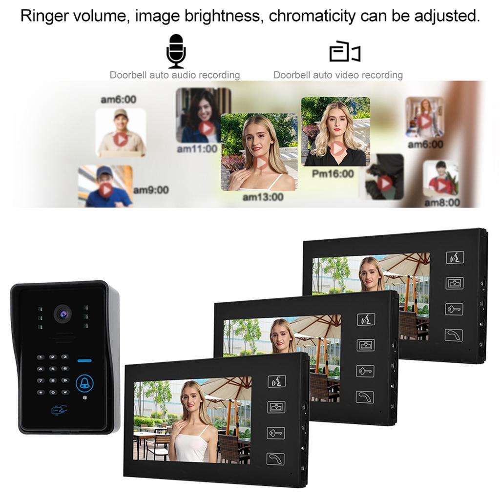 7inches Wired Video Doorbell Intercom System Card Password Remote Control