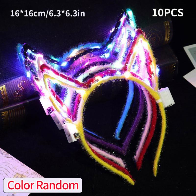 10pcs Luminous Headband Cat Bunny Ear Led Hairbands Flash Headband Light Up Hair Accessories Wedding Party Headdress