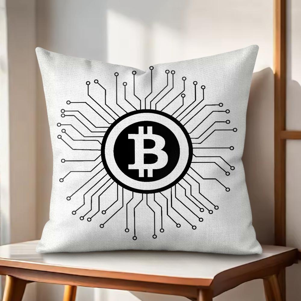 Classic BBitcoin Cushion Cover Natural Linen Organic Fabric DoubleSided Printing Couch Pillow Covers Home Decor