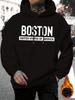 Унисекс Повседневная толстовка в стиле New Boston с уникальным принтом из букв, Модный свитшот с капюшоном на шнурке для осени и зимы, Удобный и универсальный