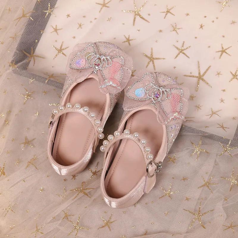 Детские кожаные туфли Sweet Crown для девочек, праздничные туфли, модные блестки, детские туфли принцессы, повседневные туфли на плоской подошве с липучкой