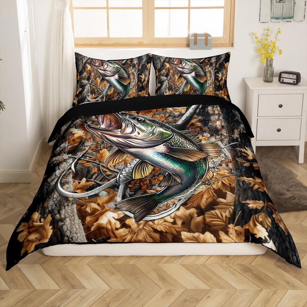 Fishing Duvet Cover Sets For Adults Queen Size Quilt Covers Lightweight Down Room Decor 2 Pillowcases 1 Duvet Cover No Comforter
