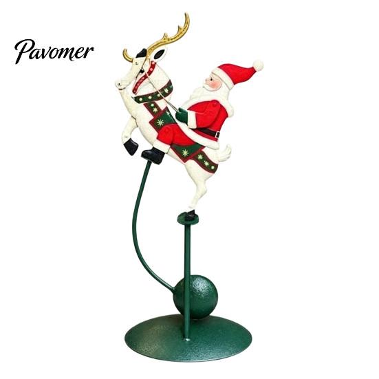 Balanced Kinetic Statue Wobbly Santa on Reindeer Christmas Figurine, Metal Balancing Tabletop Decor, Festive Mantel Decoration Swinging for