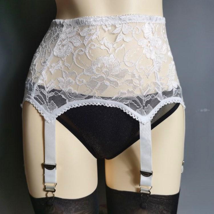 High Waist Anti-Slip Lace Garter Belt with 6 Adjustable Metal Buckles for Women