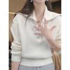 Korean Style Solid Color Simple Half-zip Sweater Commuter Long-sleeved Sweater Top for Women