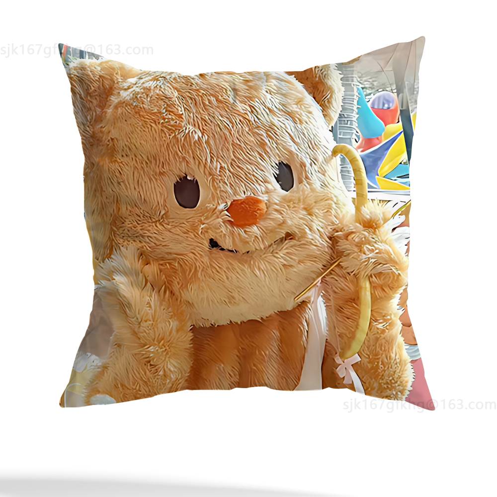 Butter bear Pillow Case Anti-dustmite Pillowcase Invisible zipper silky short plush Sofa cushion cover