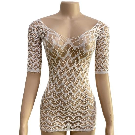 Women Summer Beach Cover-up Hollow Out Long Sleeves Slim Fit Low-cut V Neck Backless See-through Bikini