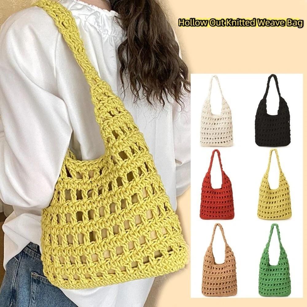 Korean Style Hollow Out Knitted Weave Bag Braided Beach Bag Sweet Crochet Tote Bag Ladies/Girls