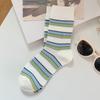 25 Новых Осенне-Зимних Японских Хлопковых Полосатых Носков до Середины Икры с Защитой от Катышков - Модный Колледж Стиль Колорблок для Женщин.