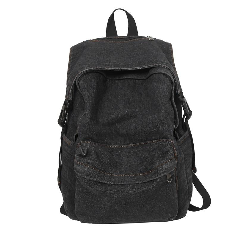Solid Color Women Denim Backpack College Style Student Backpack Men Travel Bag