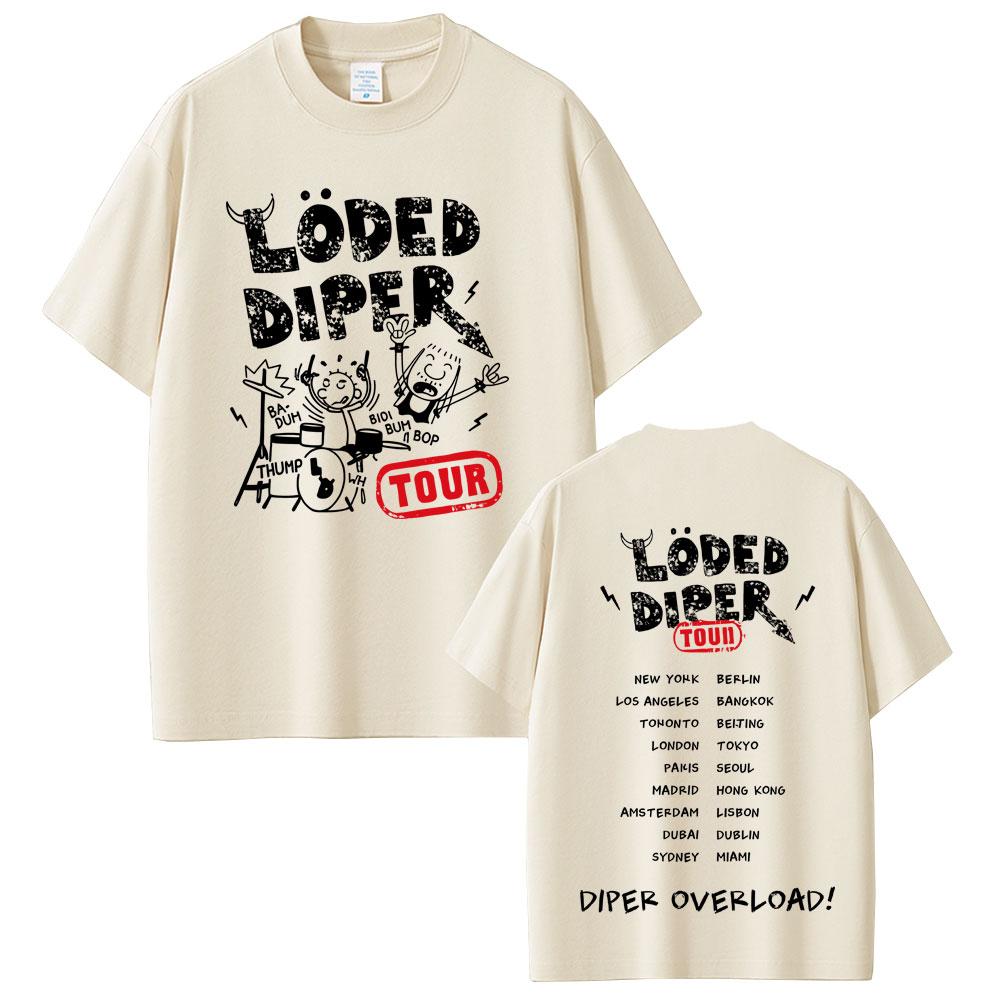 Футболка Loded Diper Diper Overload Tour Унисекс Женская Винтажная Рок Оверсайз С коротким рукавом Унисекс Повседневная 100% Хлопок Футболки