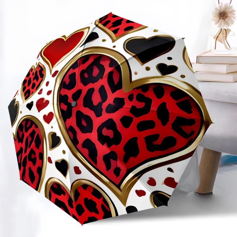 1pc Leopard Heart Pattern Automatic Folding Umbrella - Portable Collapsible 8-Rib Umbrella for All Seasons yy251119179