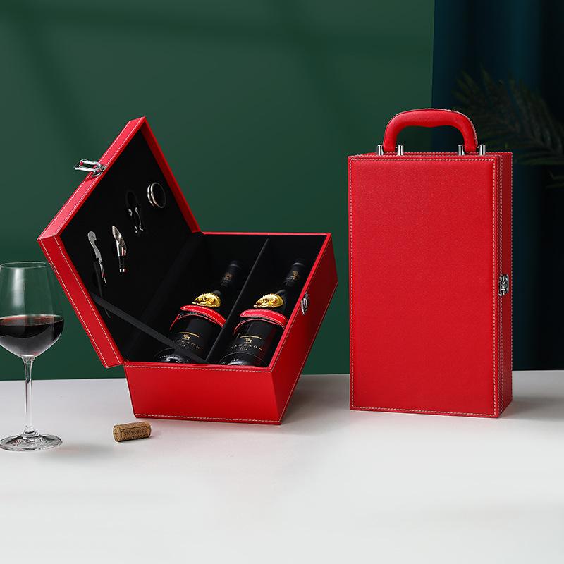 Коробка для бутылок вина из искусственной кожи, кожаная роскошная сумка, одинарная / двойная, для красного вина, шампанского, сумка-тоут, дорожный чехол-органайзер, подарок