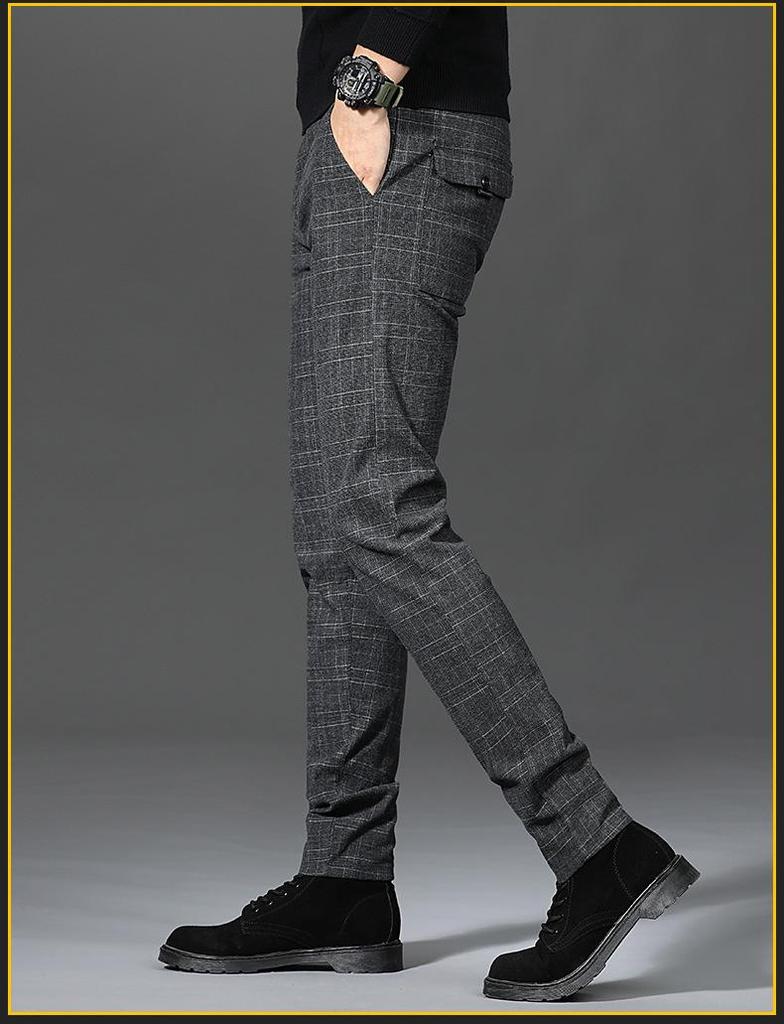 Men's Slim Fit Plaid Casual Pants for Spring and Autumn